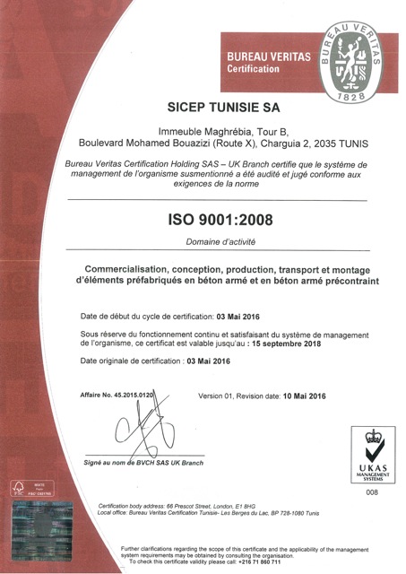 CERTIFICATION DE QUALITÉ ISO 9001:2008